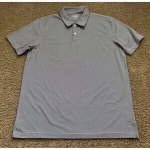 Brooks Brothers Polo Shirt Mens XL Blue White Striped Polyester Performance